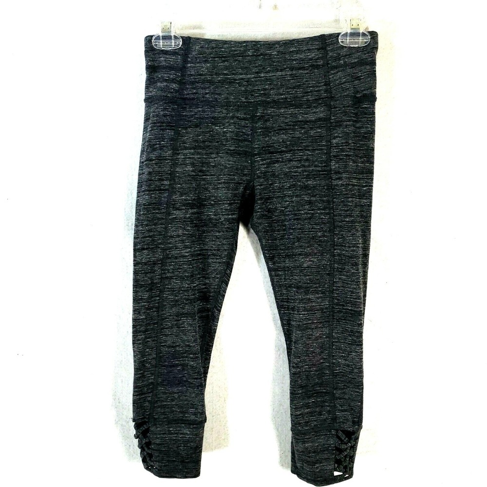 Calvin Klein Women S Leggings Black Heather Capri Lattice Ankle Activewear